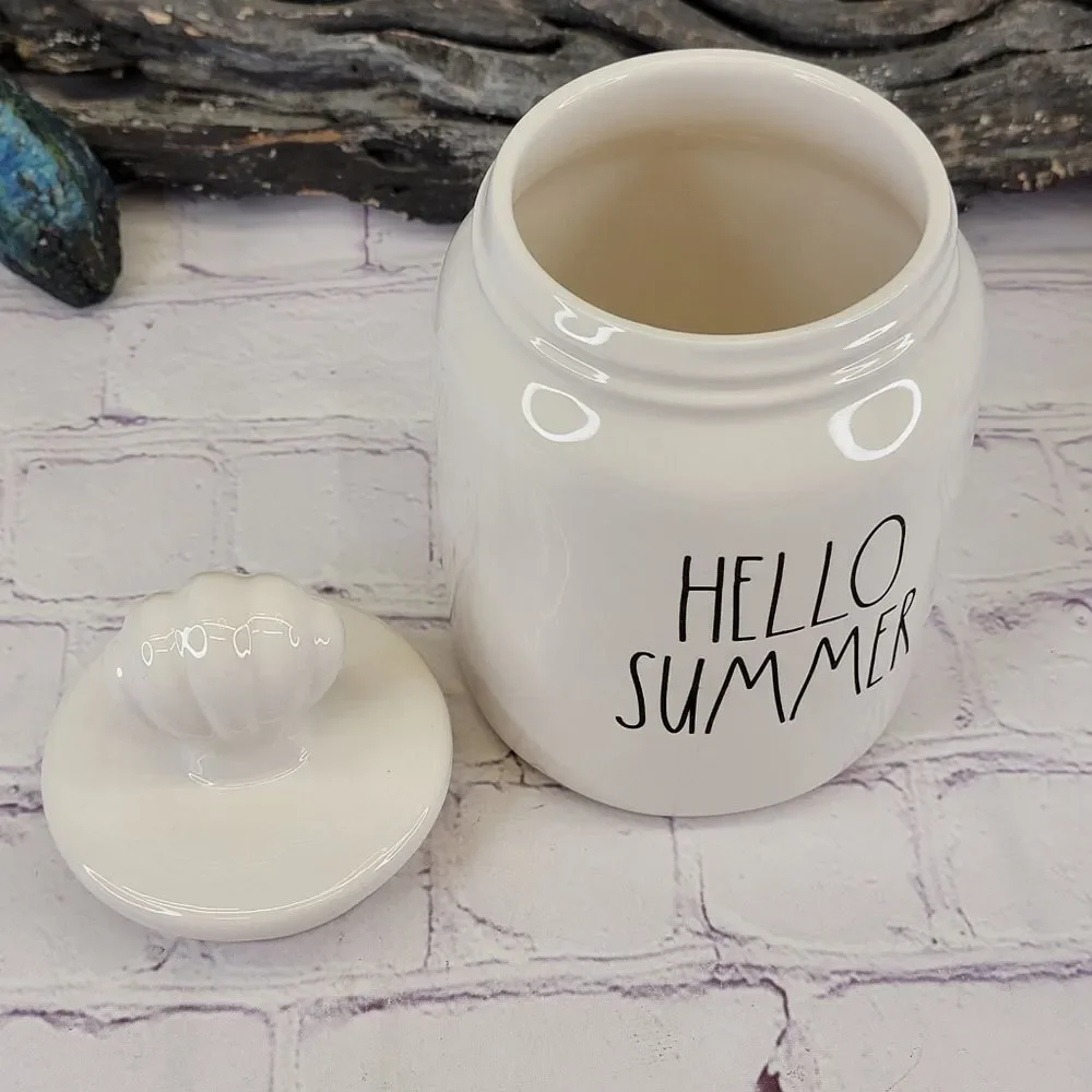 Rae Dunn HELLO SUMMER Ceramic Canister w/ Sea Shell Lid